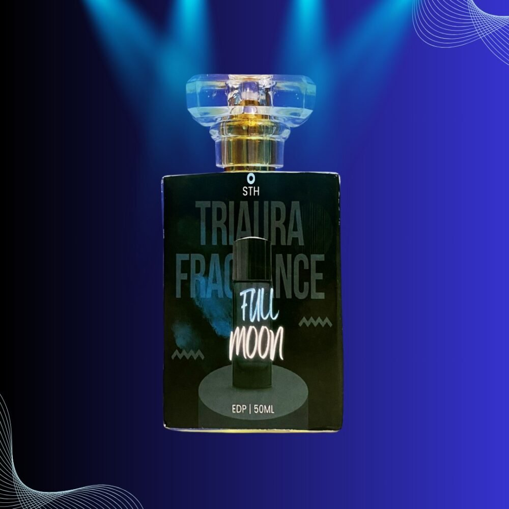 A perfume bottle named "RARE ROSE" by Thaura Fragrance, inspired by Versace, lying among white and pink cherry blossom flowers on a soft gray background with elegant black leaf illustrations.